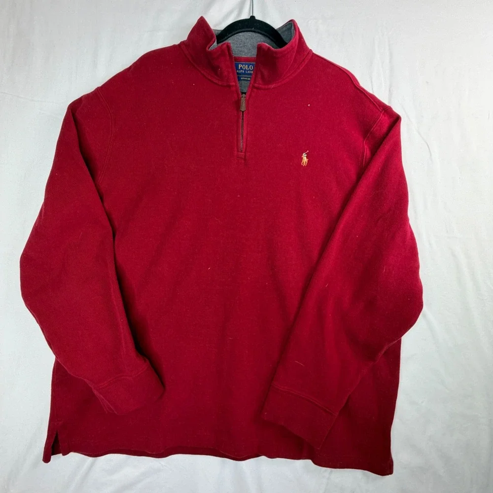Polo Ralph Lauren Quarter Zip Pullover XXL Red Estate Rib Mock Neck Pony Logo